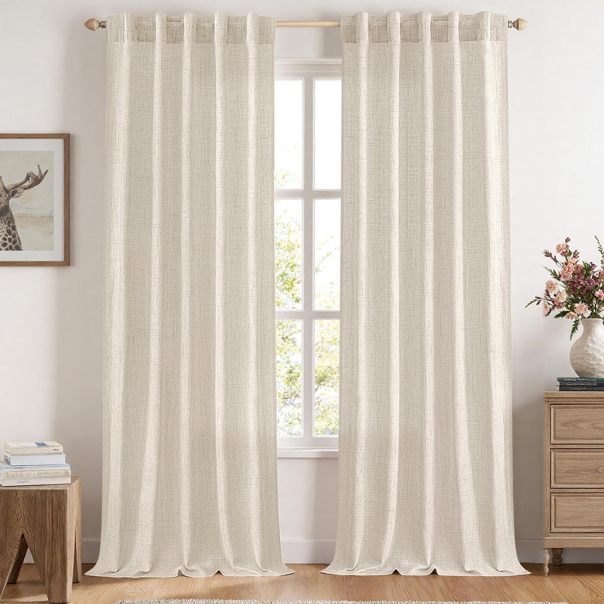 MIULEE Faux Linen Curtains 84 Inch Length 2 Panels Natural Semi Sheer Curtain with Back Tab Rod Pocket, Light Filtering Window Privacy Burlap Drapes for Living Room Bedroom 42W x 84L Linen
