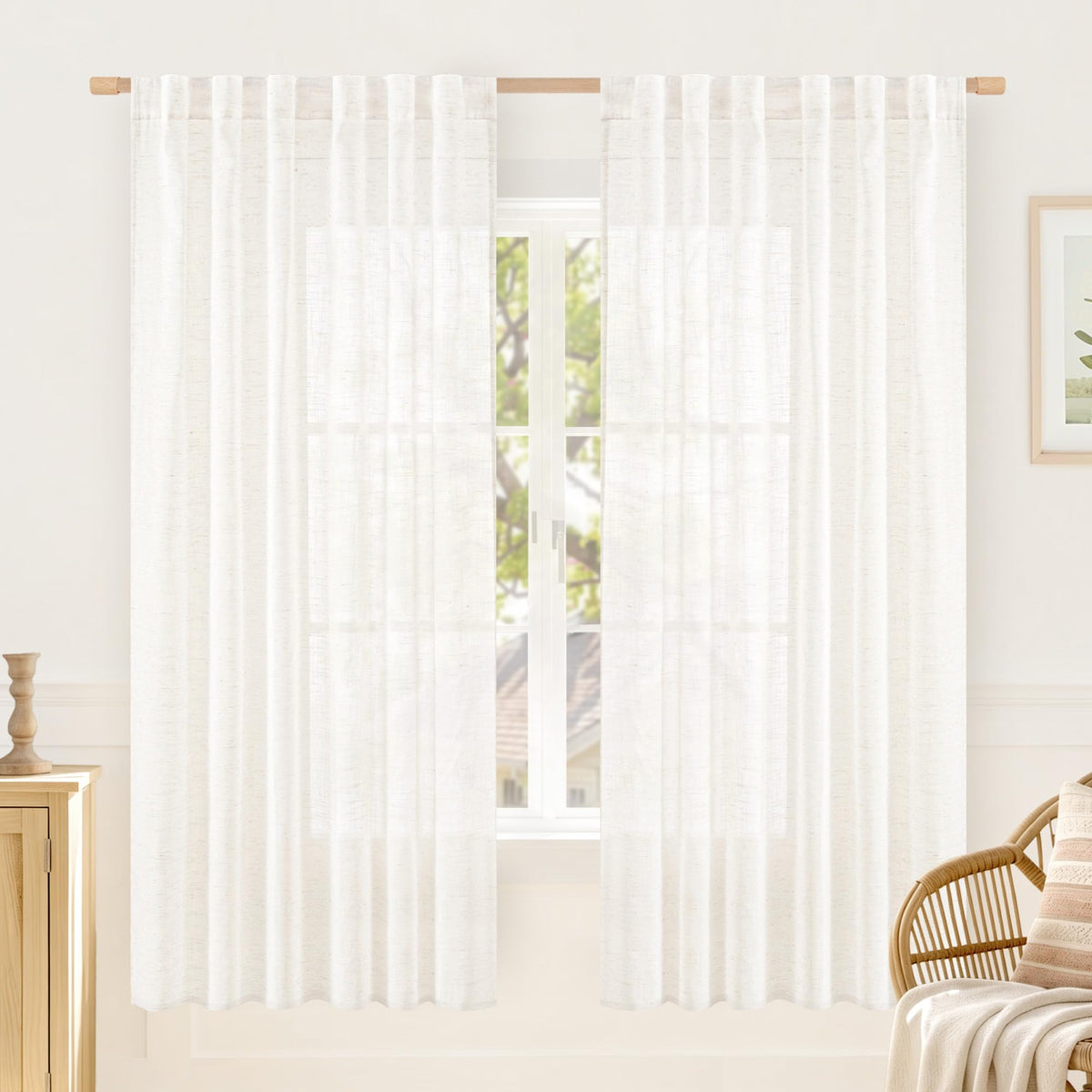 LAMIT Linen Semi Sheer Curtains 84 Inches Long for Living Room 2 Panels