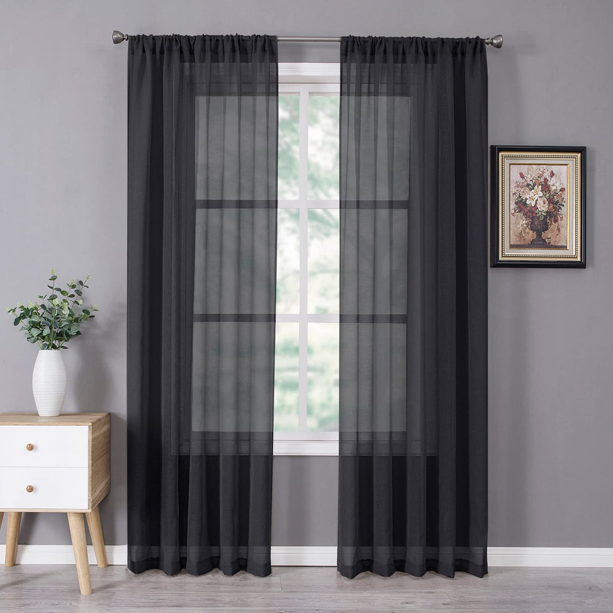 Tollpiz Sheer Curtains Linen Textured Bedroom Curtain Sheers Light Filtering Rod Pocket Voile Curtains for Living Room, 54 x 63 inches Long, White, Set of 2 Panels