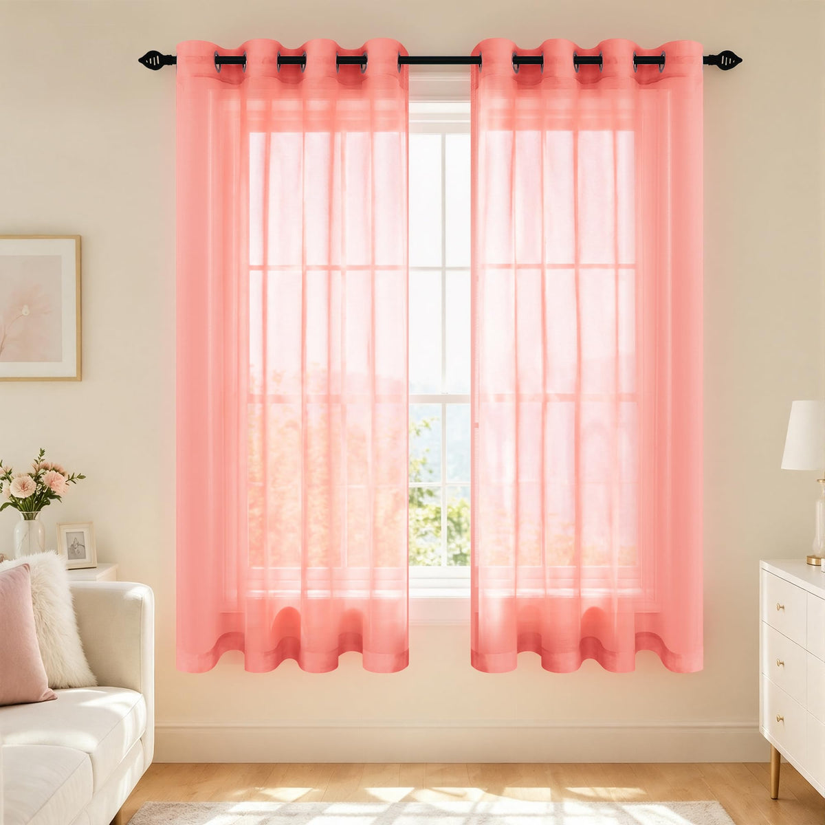 Mrs.Naturall Black Sheer Curtains 84 Inches Long for Living Room Set of 2 Panels Ring Grommet Window Curtain Panels for Bedroom 52x84 Inch Length