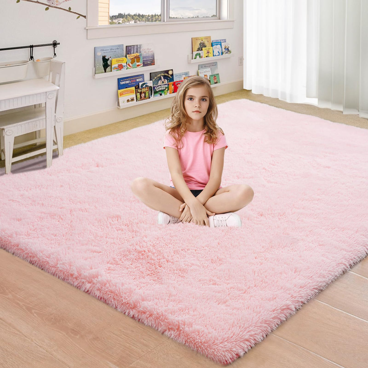 Fluffy Area Rug for Bedroom 5x7 Grey - Soft Shag Dorm Decor Carpet