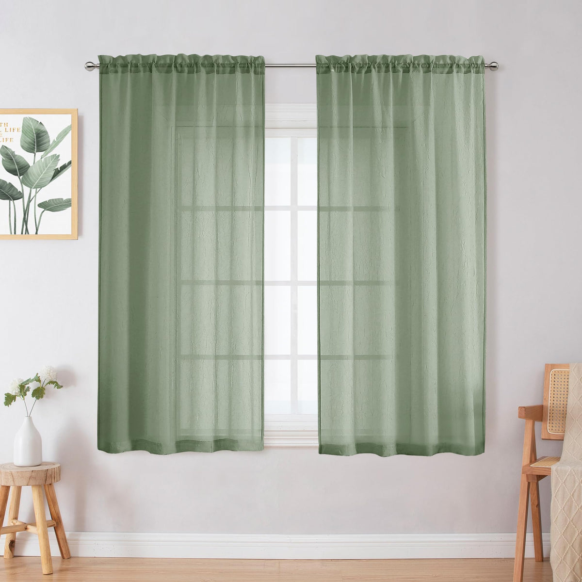 Chyhomenyc Crushed Sheer Navy Blue Curtains 84 Inch Length 2 Panels, Light Filtering Solid Crinkle Voile Lightweight Rod Pocket Sheer Curtian for Bedroom Living Room, Each 42Wx84L Inches