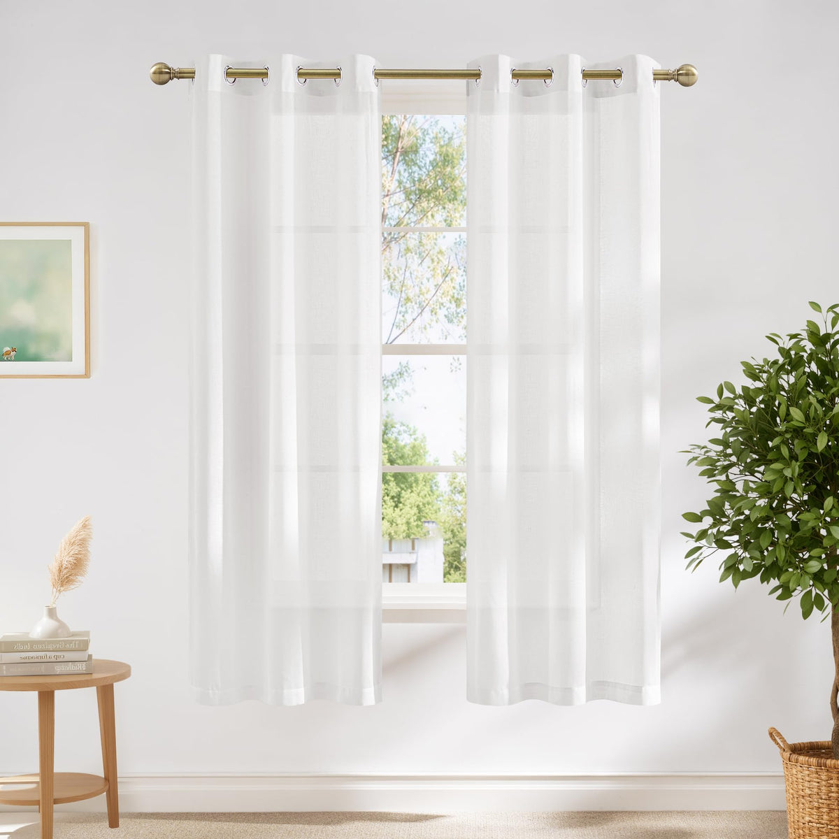 NICETOWN White Sheer Linen Curtains 84 Inch Length 2 Panels Set, W52xL84