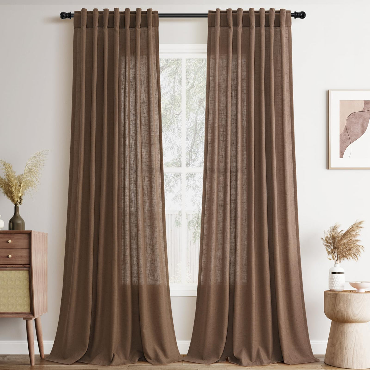 Joywell Linen Sheer Curtains 84 Inches Long for Living Room Beige Cream