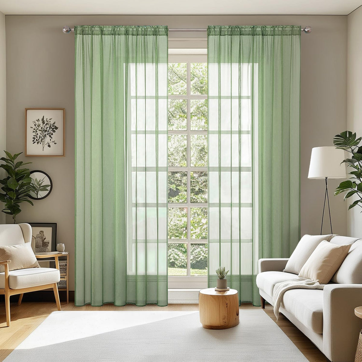 MIULEE 2 Panels White Sheer Curtains for Living Room 54 X 102 Inches