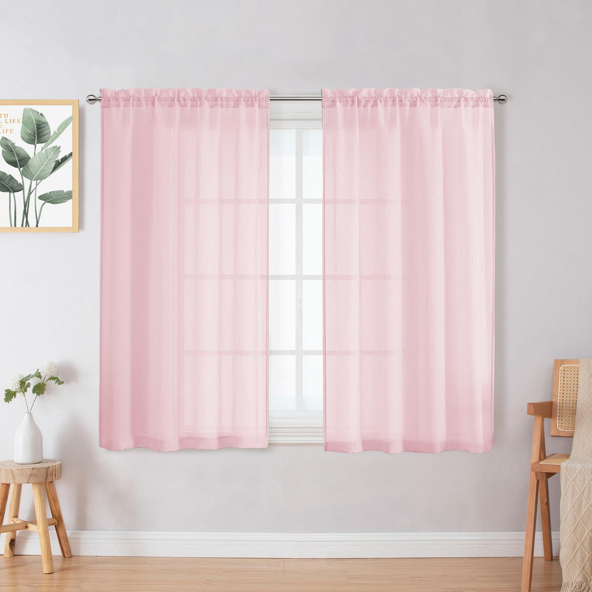 Chyhomenyc Crushed Sheer Navy Blue Curtains 84 Inch Length 2 Panels, Light Filtering Solid Crinkle Voile Lightweight Rod Pocket Sheer Curtian for Bedroom Living Room, Each 42Wx84L Inches