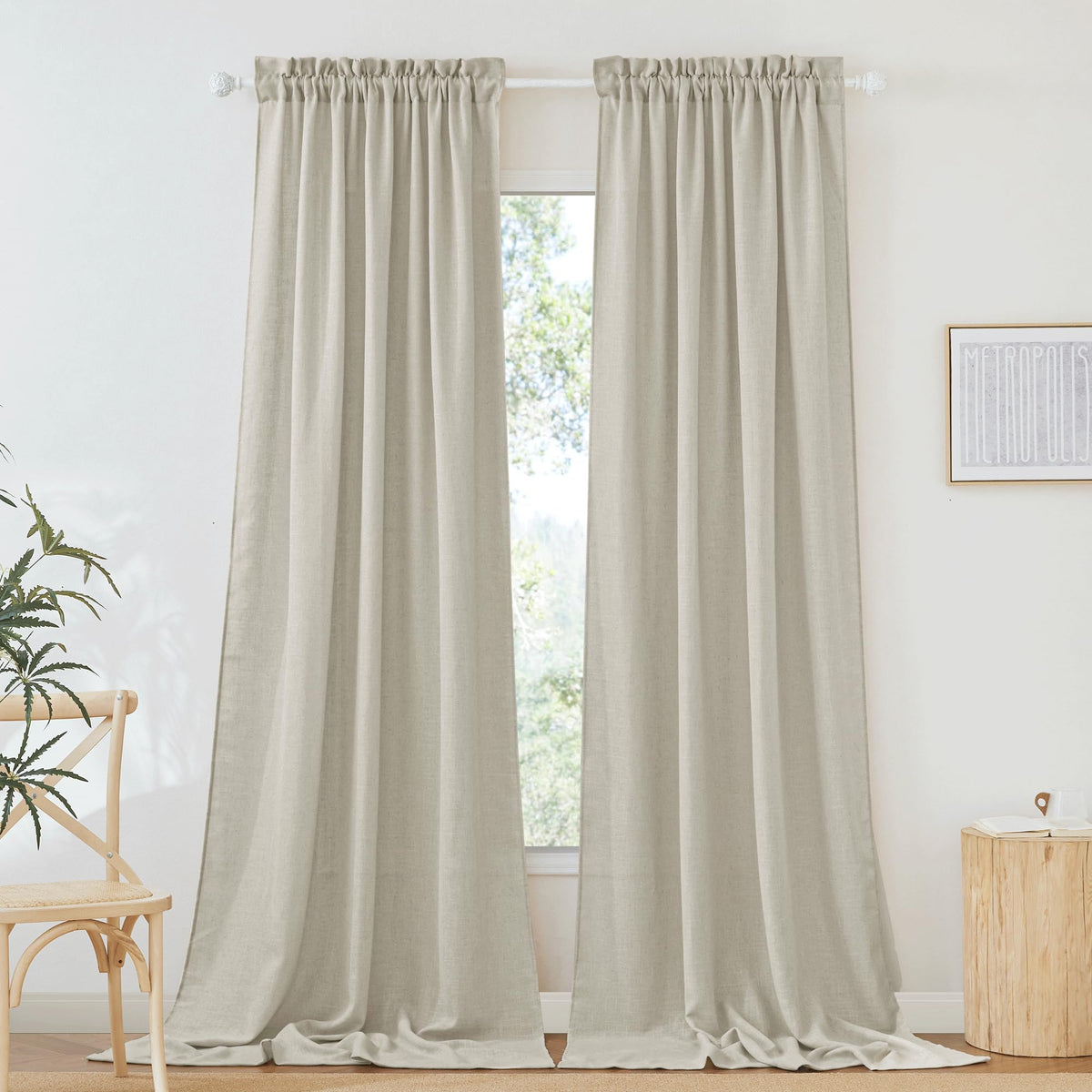 RYB HOME White Semi Sheer Curtains 84 inches Long for Living Room