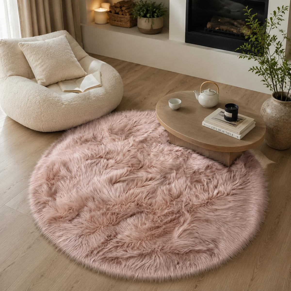 EasyJoy Ultra Soft Fluffy/Fuzzy Shaggy Area Rug Faux Fur Chair Cover Seat Pad for Bedroom Floor Sofa Living Room (2 x 6 ft Sheepskin, Beige)