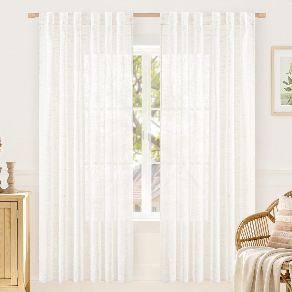 LAMIT Linen Semi Sheer Curtains 84 Inches Long for Living Room 2 Panels