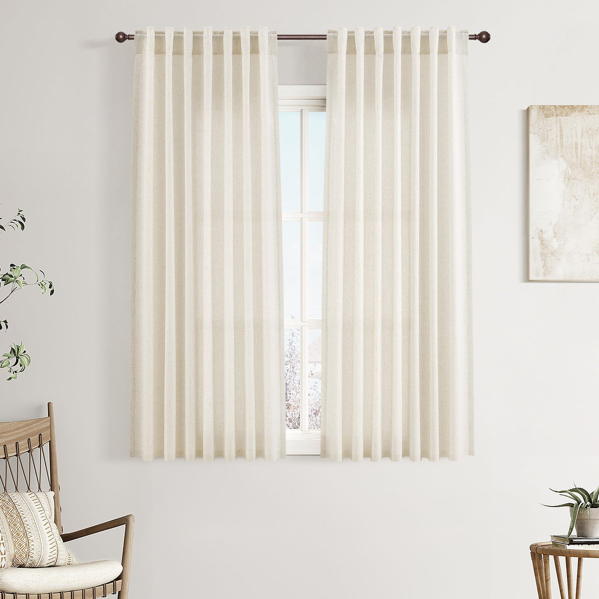 Joywell Linen Sheer Curtains 84 Inches Long for Living Room Beige Cream