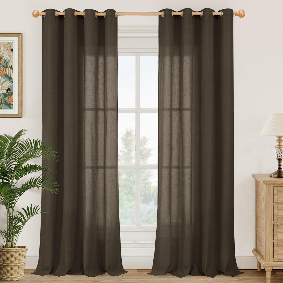 YoungsTex Linen Semi Sheer Curtains 63 Inch Length, Light Filtering Drapes