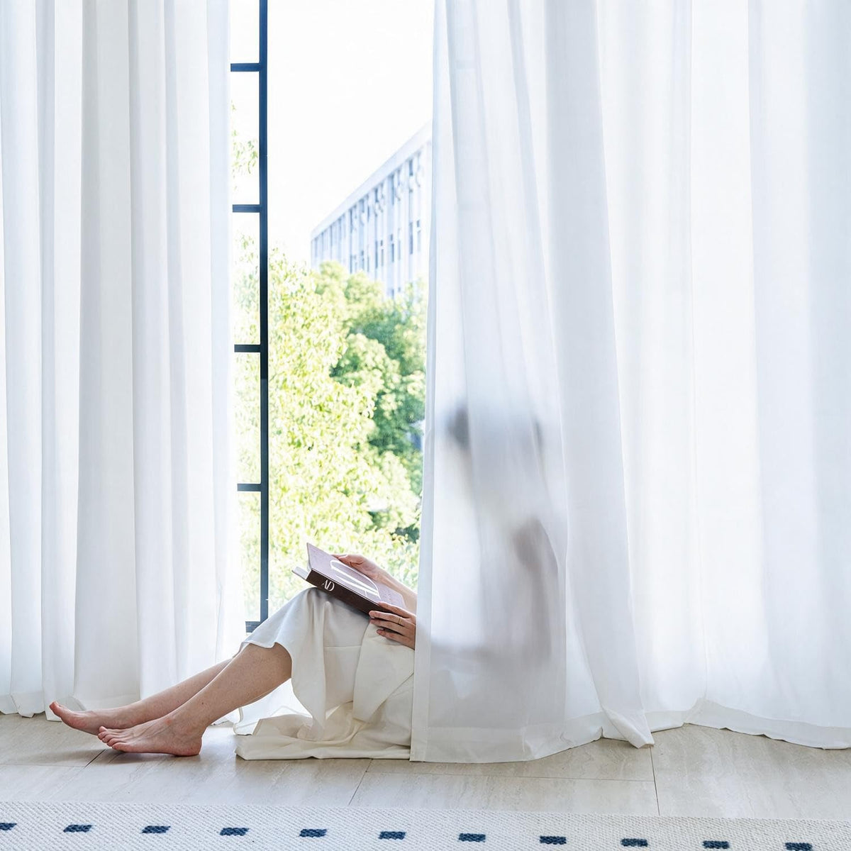 Non-See-Through White Privacy Sheer Curtains 84 Inch Long 2 Panels