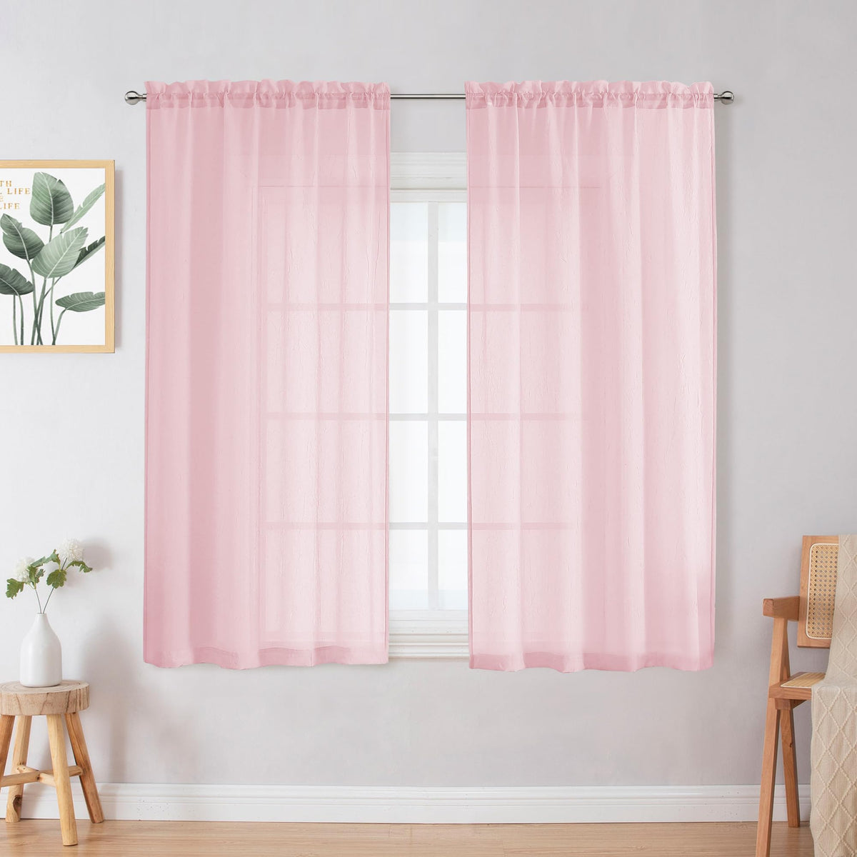 Chyhomenyc Crushed Sheer Navy Blue Curtains 84 Inch Length 2 Panels, Light Filtering Solid Crinkle Voile Lightweight Rod Pocket Sheer Curtian for Bedroom Living Room, Each 42Wx84L Inches