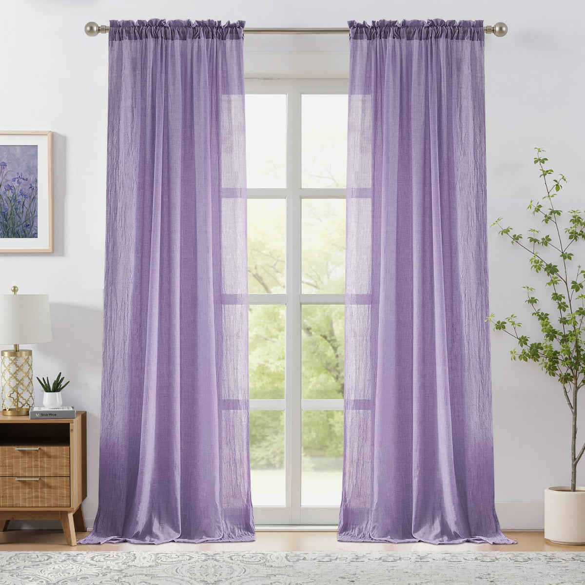 Melodieux Blush Pink Cotton Sheer Curtains 84 Inches Long, Bedroom Living Room Natural Light Filtering Crepe Voile Drapes Rustic Crinkle Linen Sheer Curtains Rod Pocket, 52" W x 84" L, 2 Panels