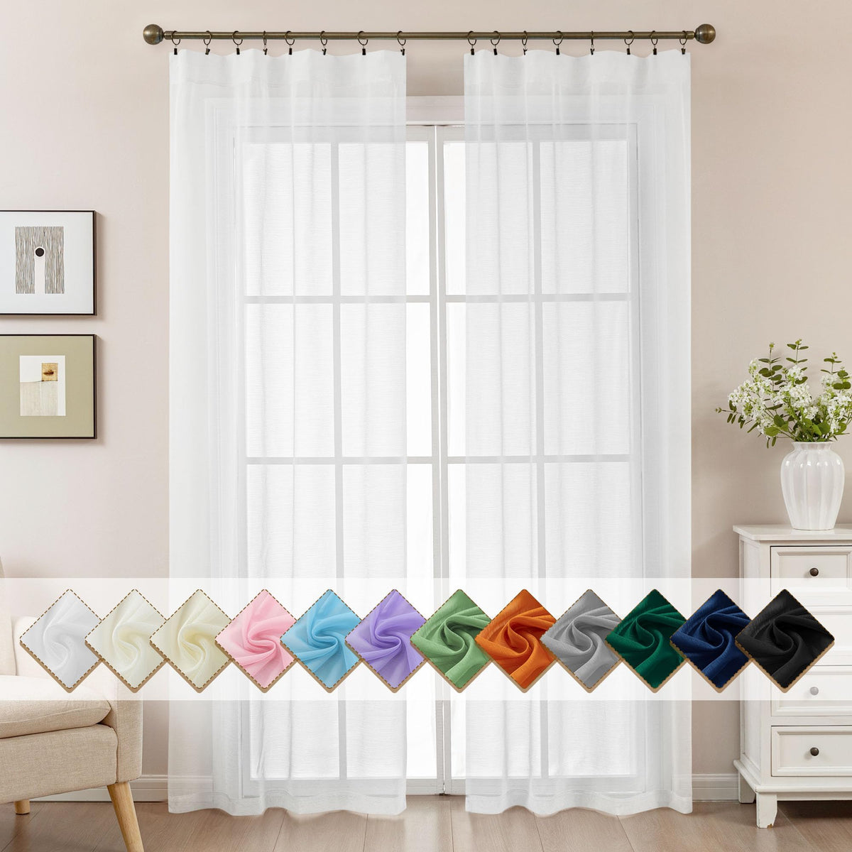 Natural Sheer Curtains 96 Inches Long Rod Pocket