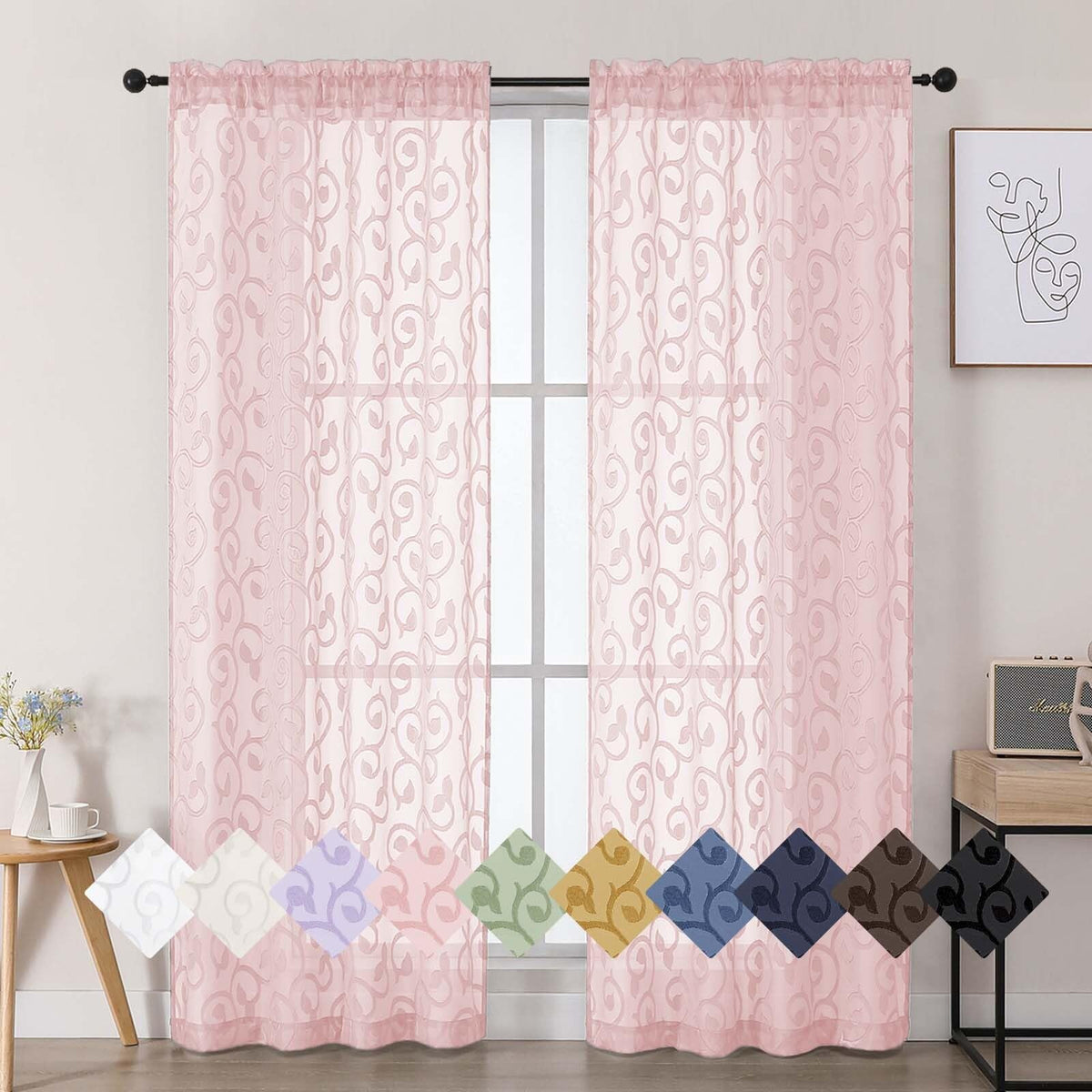 Dusty Blue Sheer Curtains for Bedroom Living Room 72 Inches Long 2 Panels Set, Soft Airy Geometric Jacquard Clip Curtains Drapes, Modern Rod Pocket Door Curtain, 2Pcs Each 42" Wx72 L Inch