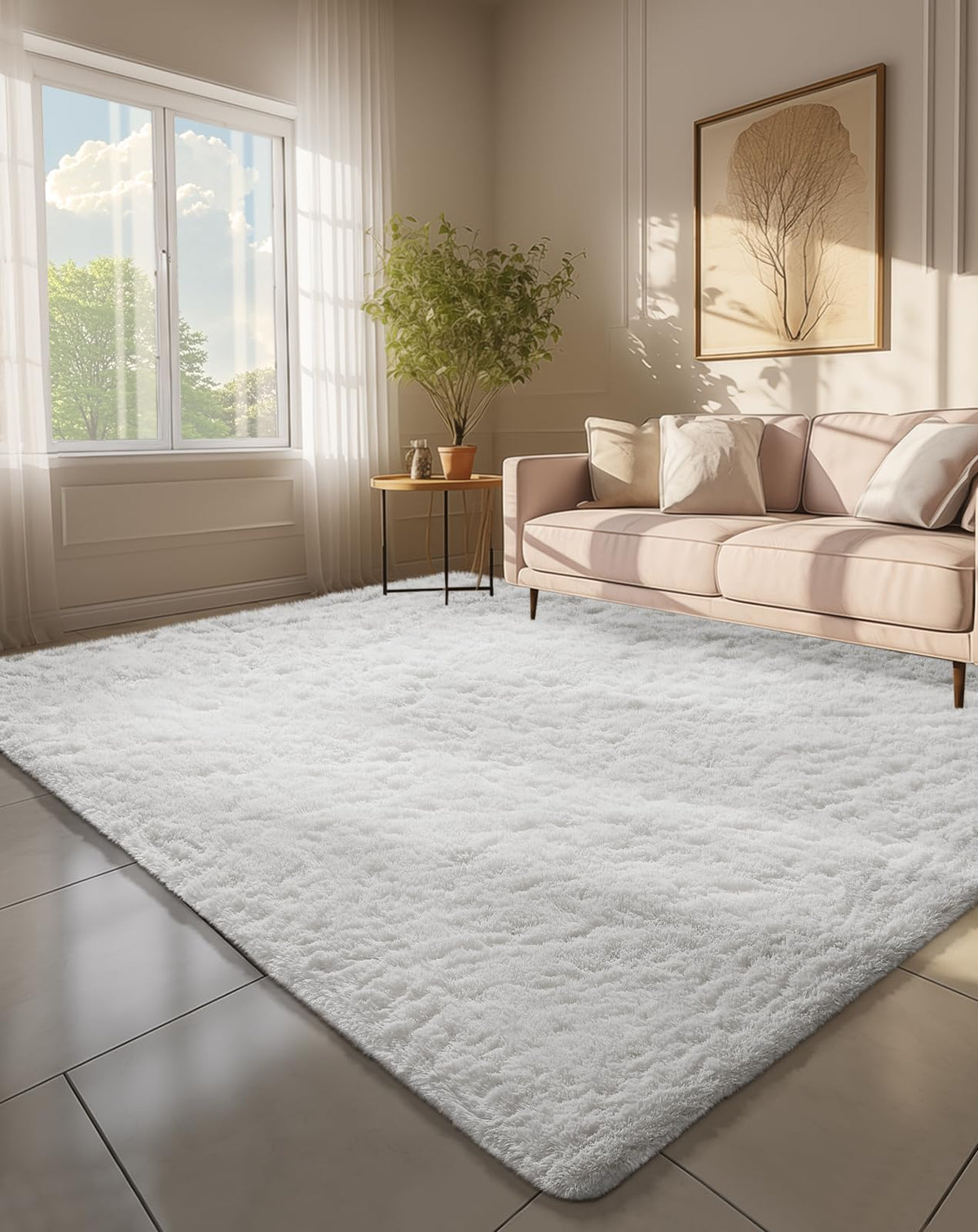 Ophanie 5x7 Area Rugs for Living Room Ivory, Fluffy Shag Large Fuzzy Plush Soft Rug, Shaggy Floor Big Carpets for Bedroom Nursery, Kids Home Decor Aesthetic with Over 99 pcs Pile fibers