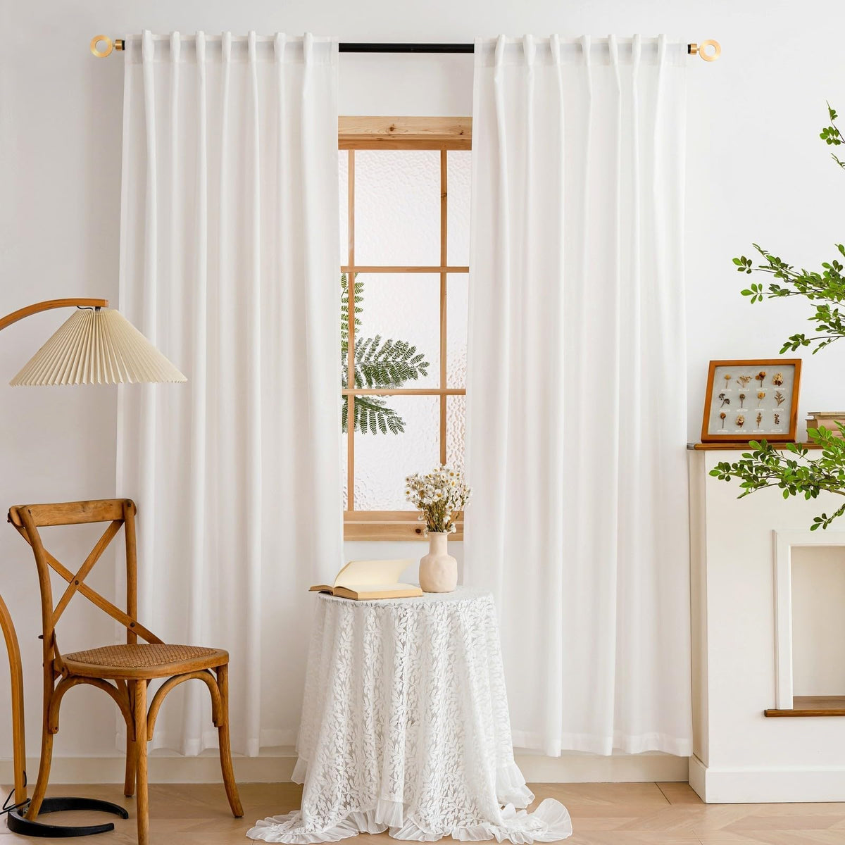 MYSTIC-HOME Sheer Curtains White 63 Inch Length, Rod Pocket Voile Drapes for Living Room, Bedroom, Window Treatments Semi Crinkle Curtain Panels for Yard, Patio, Villa, Parlor, Set of 2, 52"x 63"