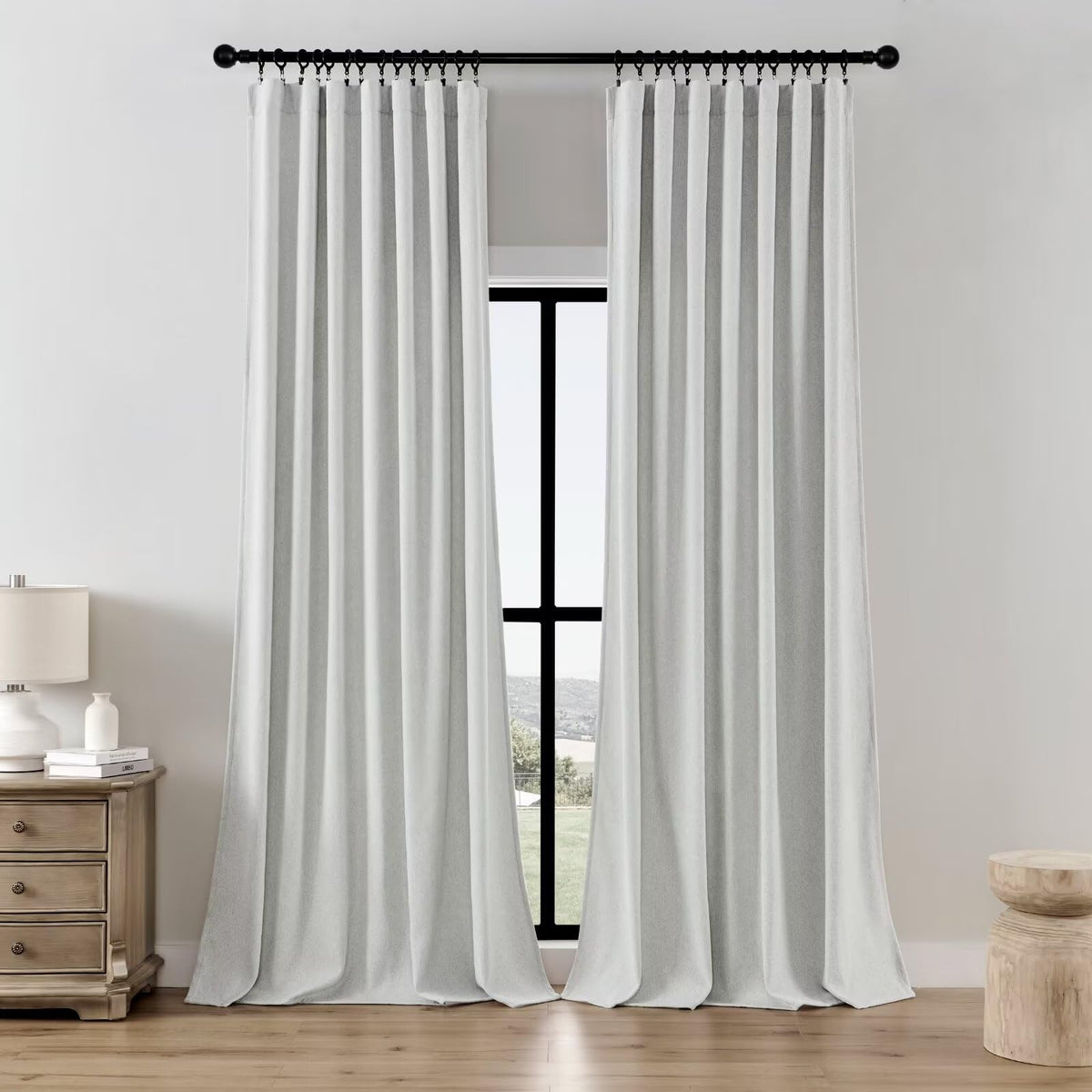 Joydeco Linen Curtains for Living Room,Light Filtering Rod Pocket Back Tab Semi Sheer Drapes Window Long Curtains 90 inches Long Ivory