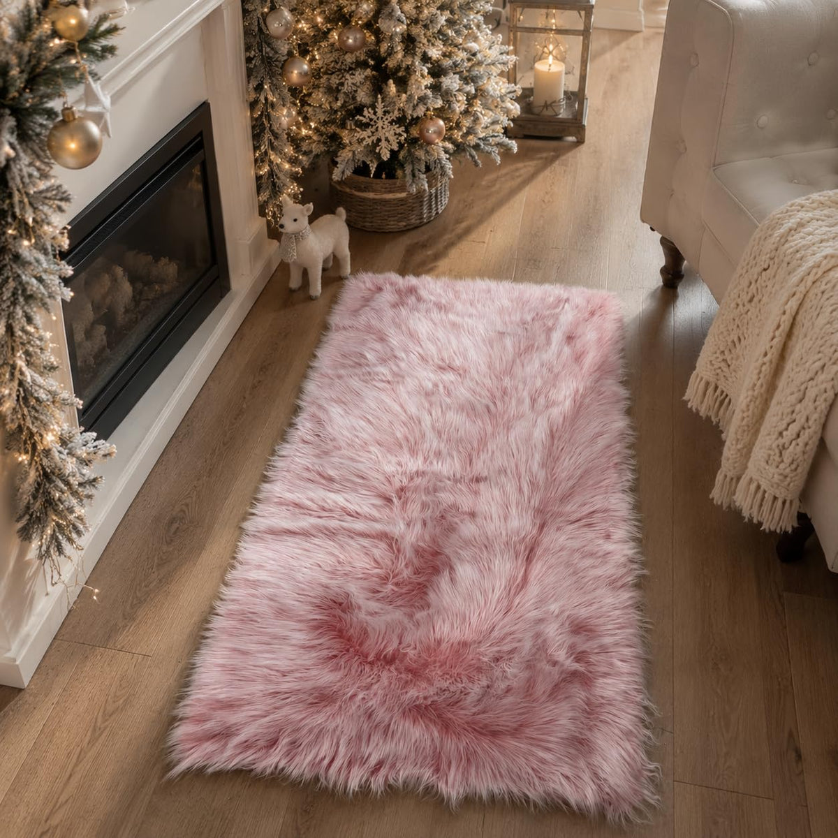 EasyJoy Ultra Soft Fluffy/Fuzzy Shaggy Area Rug Faux Fur Chair Cover Seat Pad for Bedroom Floor Sofa Living Room (2 x 6 ft Sheepskin, Beige)