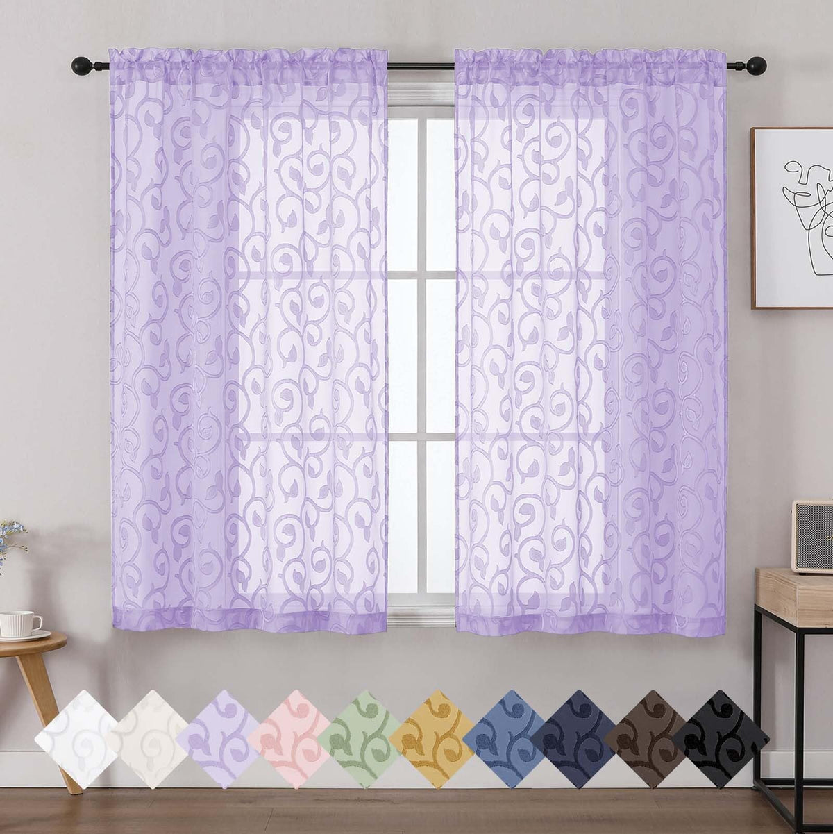 Dusty Blue Sheer Curtains for Bedroom Living Room 72 Inches Long 2 Panels Set, Soft Airy Geometric Jacquard Clip Curtains Drapes, Modern Rod Pocket Door Curtain, 2Pcs Each 42" Wx72 L Inch