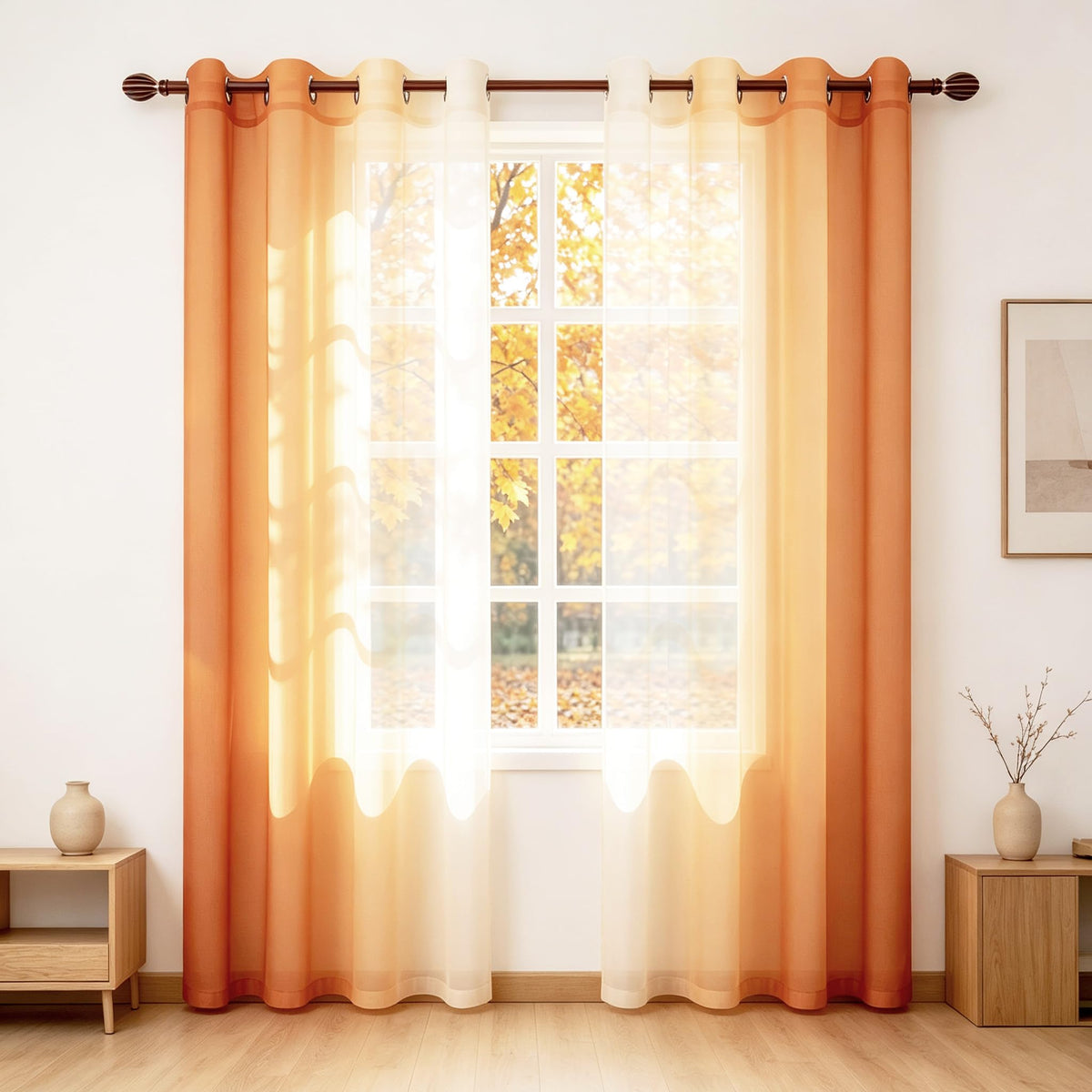 DWCN Blue Linen Ombre Sheer Curtains - Semi Voile Gradient Grommet Top Curtains for Bedroom and Living Room, Set of 2 Window Curtain Panels, 52 x 84 Inches Long, Denim Blue