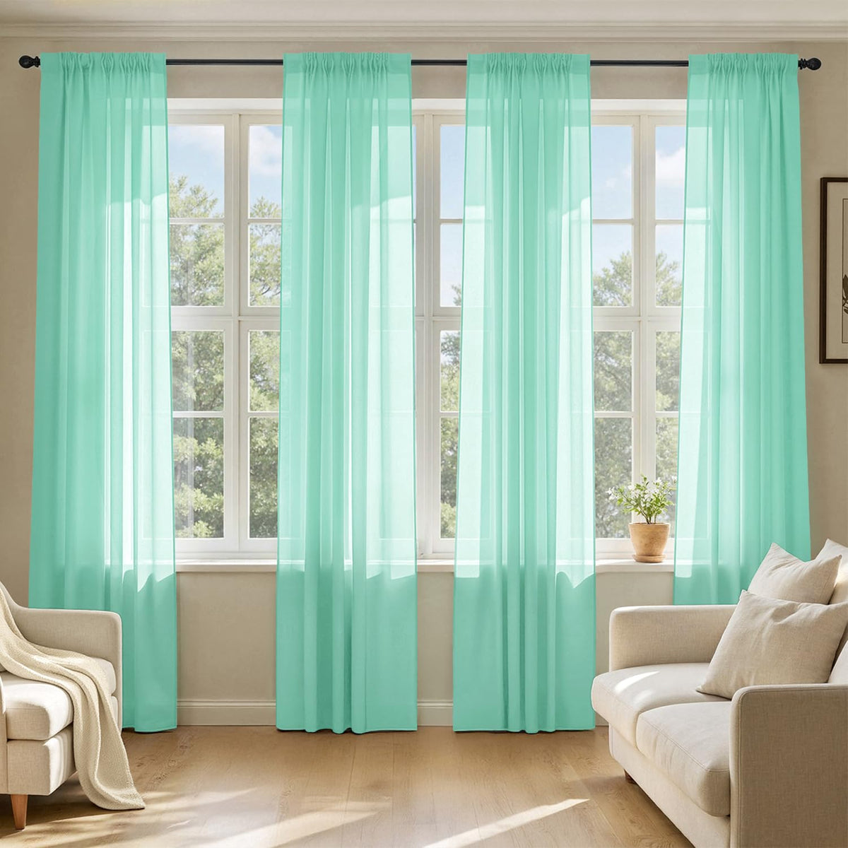 MIULEE White Sheer Curtains 84 Inches Long 4 Panels 42 x 84 Inches