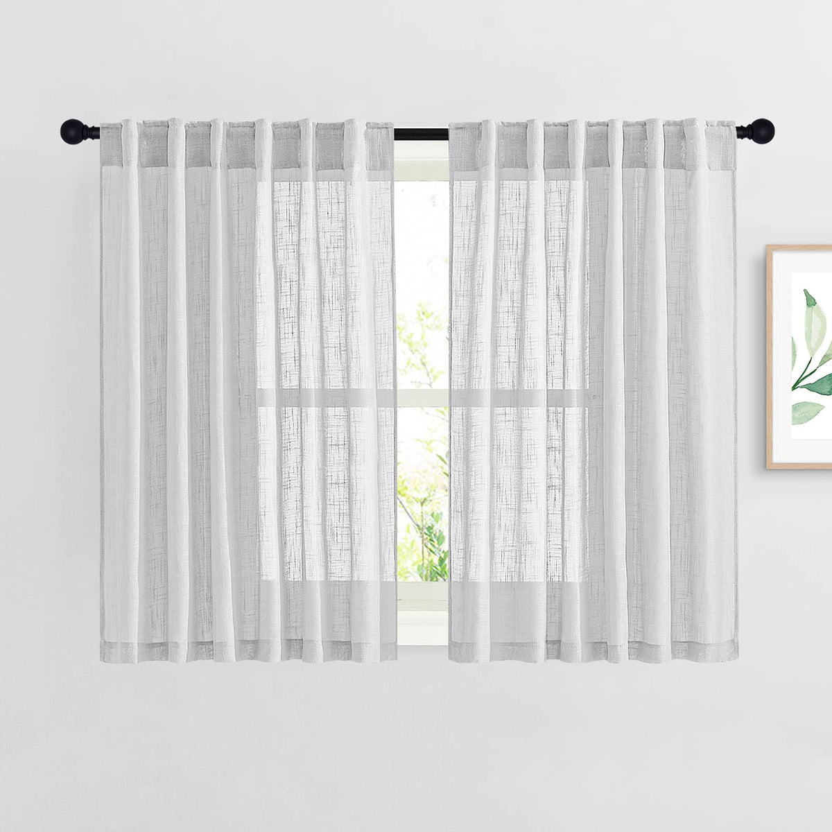 NICETOWN White Linen Sheer Curtains and Drapes 84 inches Long, Rod Pocket & Back Tab semitransparent with Light Through Vertical Window Treatments for Sliding Glass Door & Living Room, 52"W, Set of 2