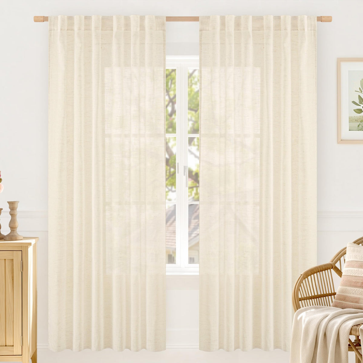 LAMIT Linen Semi Sheer Curtains 84 Inches Long for Living Room 2 Panels
