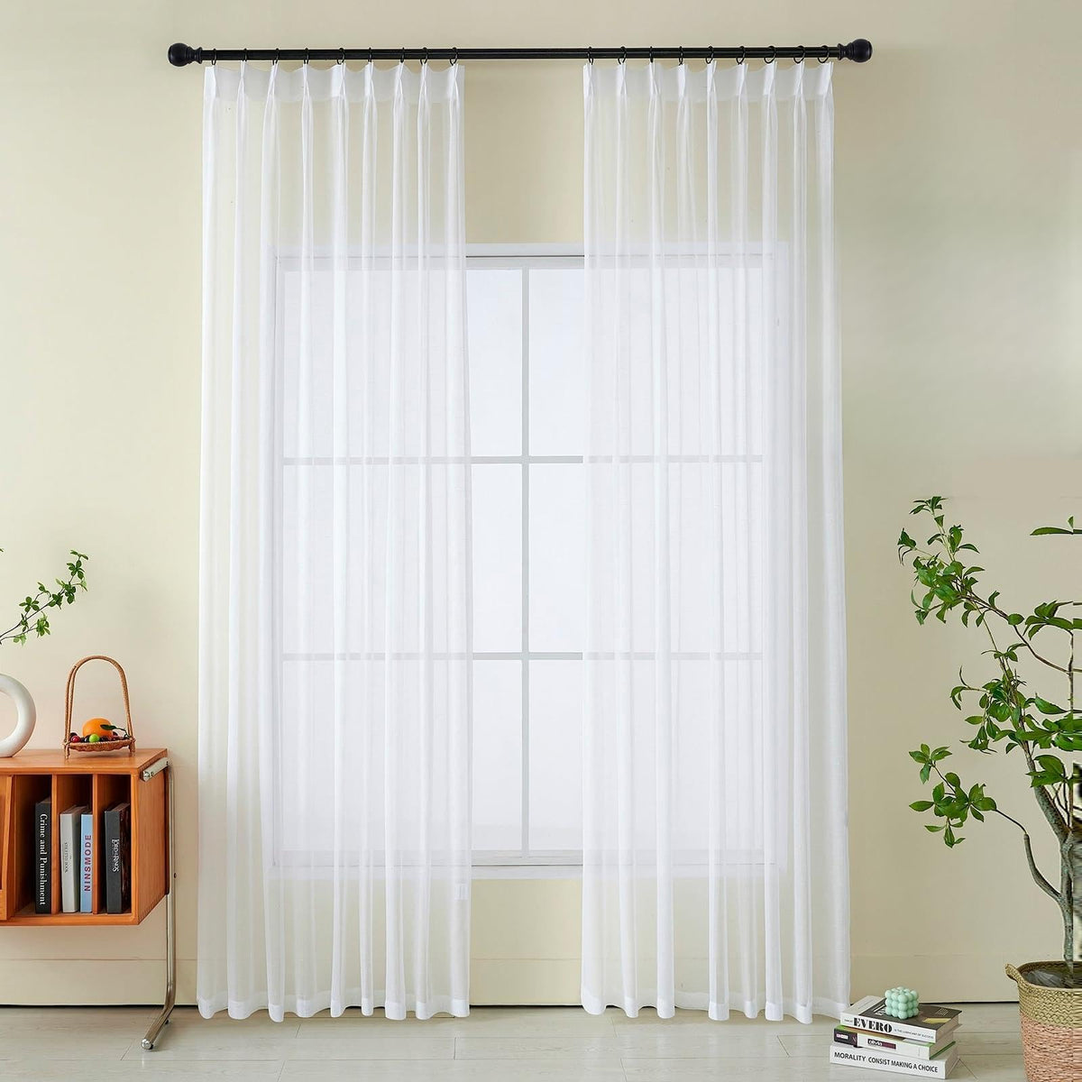 Off White Sheer Curtains 84 Inches Long Pinch Pleat Linen Textured Ceiling