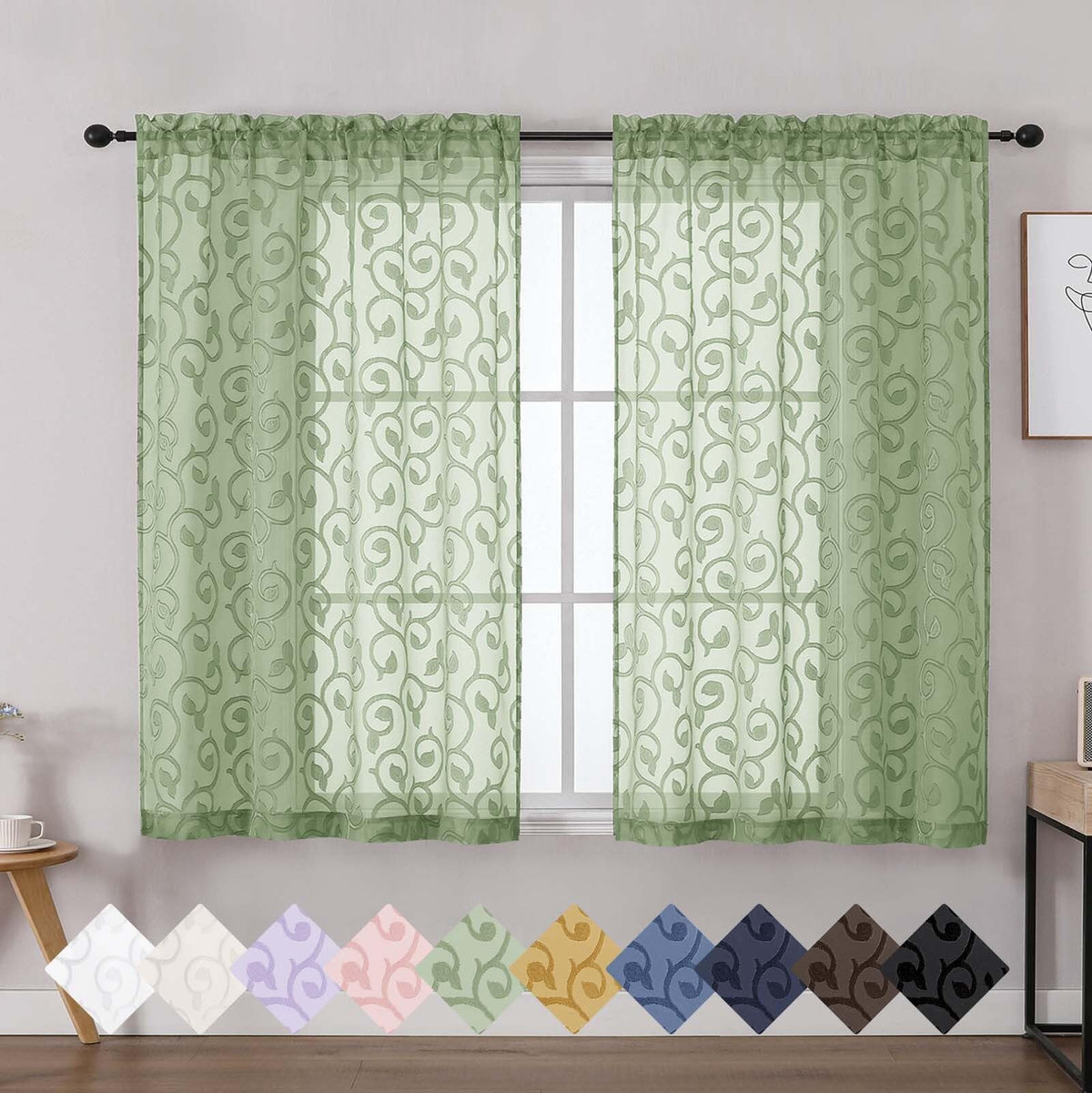 Dusty Blue Sheer Curtains for Bedroom Living Room 72 Inches Long 2 Panels Set, Soft Airy Geometric Jacquard Clip Curtains Drapes, Modern Rod Pocket Door Curtain, 2Pcs Each 42" Wx72 L Inch