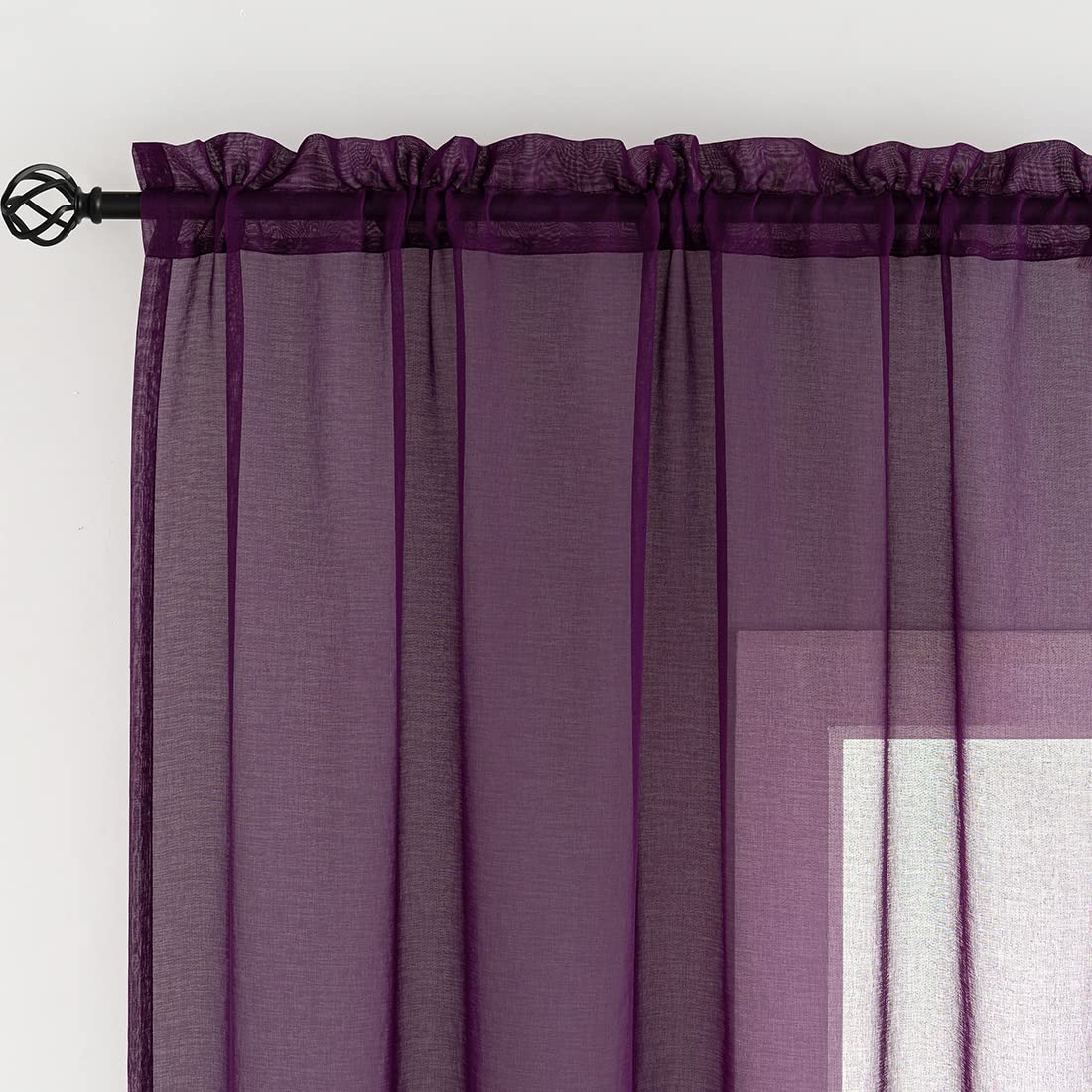 MYSTIC-HOME Sheer Curtains White 63 Inch Length, Rod Pocket Voile Drapes for Living Room, Bedroom, Window Treatments Semi Crinkle Curtain Panels for Yard, Patio, Villa, Parlor, Set of 2, 52"x 63"