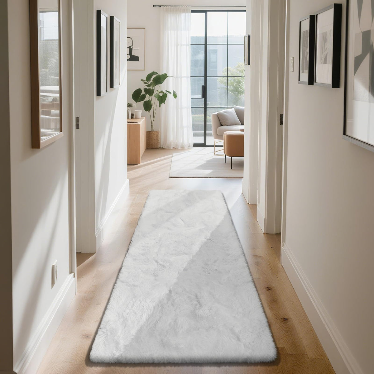 Beige 8x10 Area Rugs for Living Room, Fluffy Shag Rug Large Bedroom Carpet