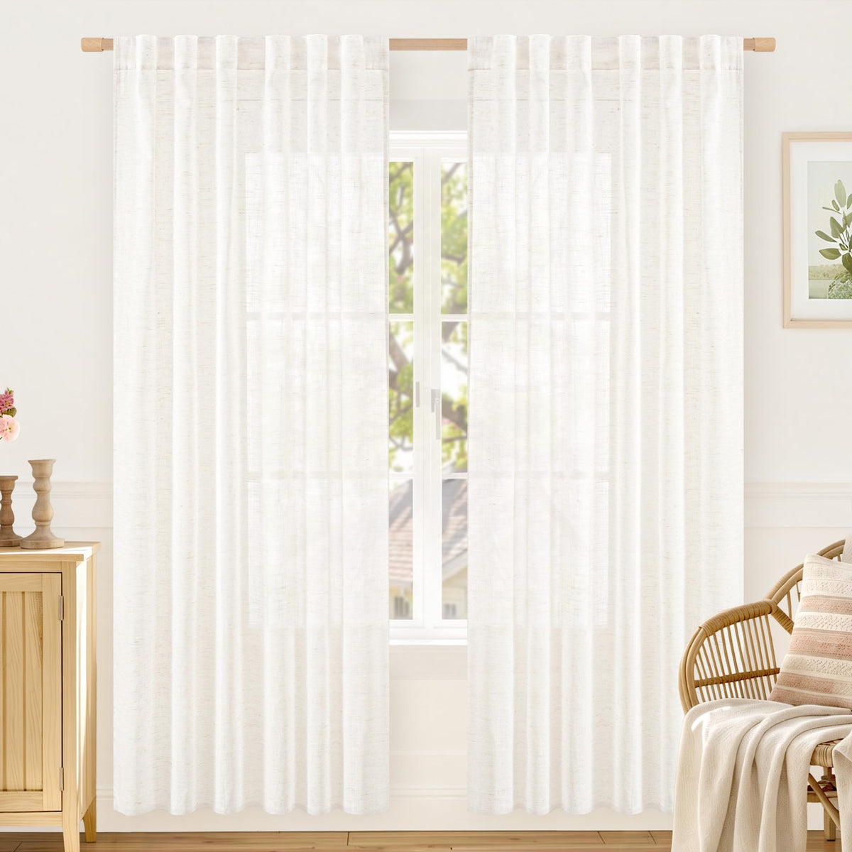 LAMIT Linen Semi Sheer Curtains 84 Inches Long for Living Room 2 Panels