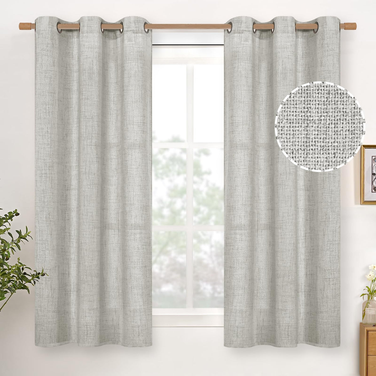 YoungsTex Linen Semi Sheer Curtains 63 Inch Length, Light Filtering Drapes