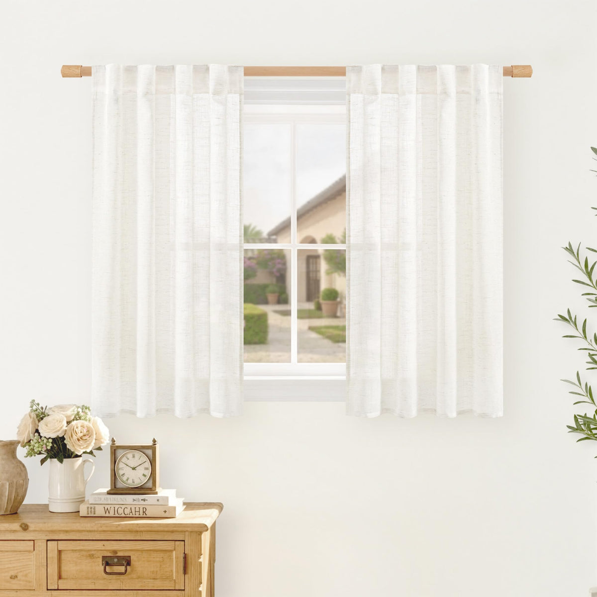 LAMIT Linen Semi Sheer Curtains 84 Inches Long for Living Room 2 Panels