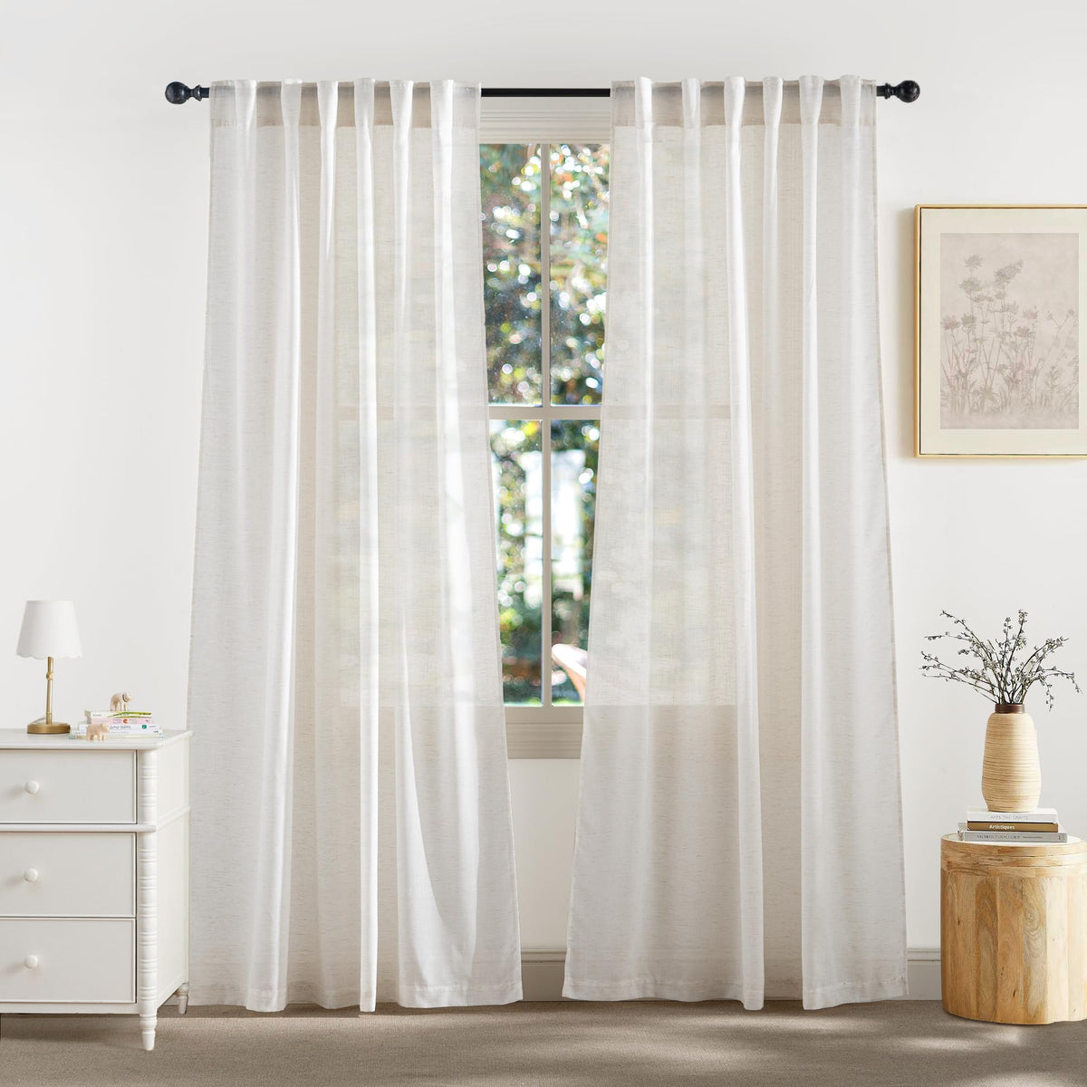 RYB HOME White Sheer Curtains for Living Room Patio Glass Door, W52 x L95