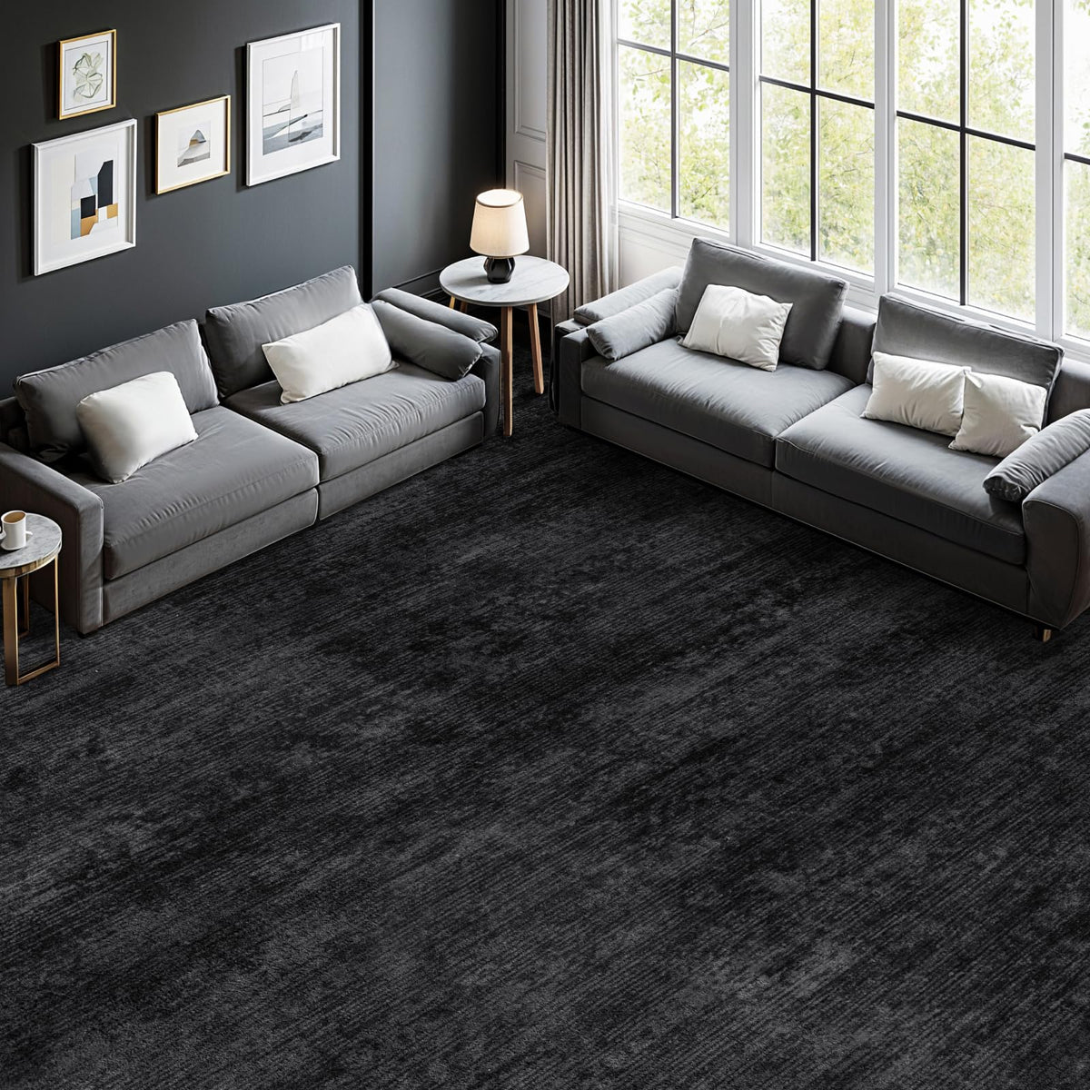 8x10 Washable Area Rug, Black Solid Area Rugs for Living Room & Bedroom