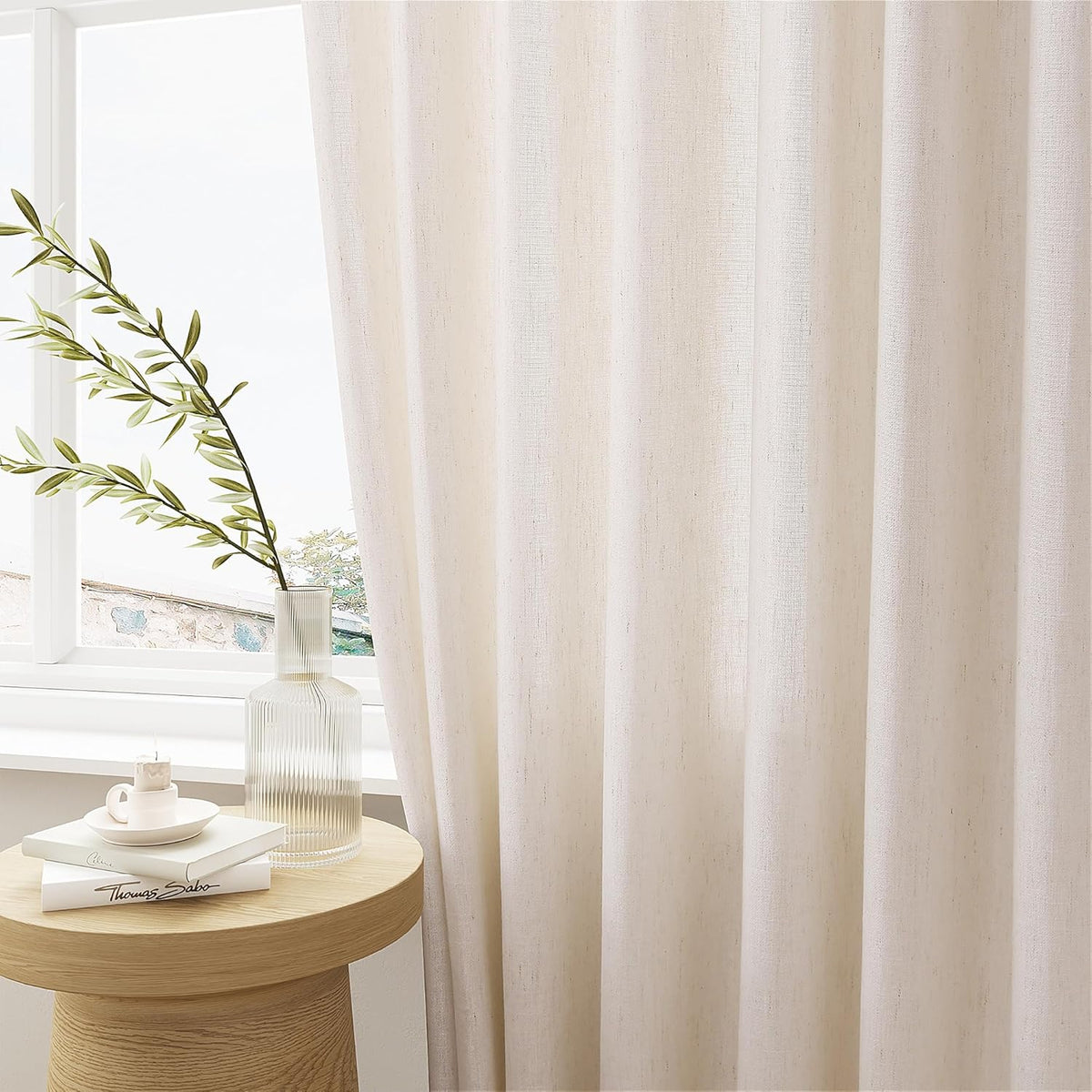 Cream 120 Inch Linen Curtains Pinch Pleated Extra Long Custom Made