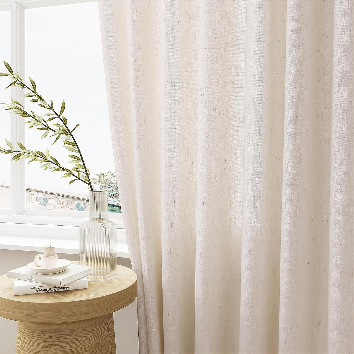 105 Inch Extra Long Curtains Linen Pinch Pleated Cream Semi Sheer