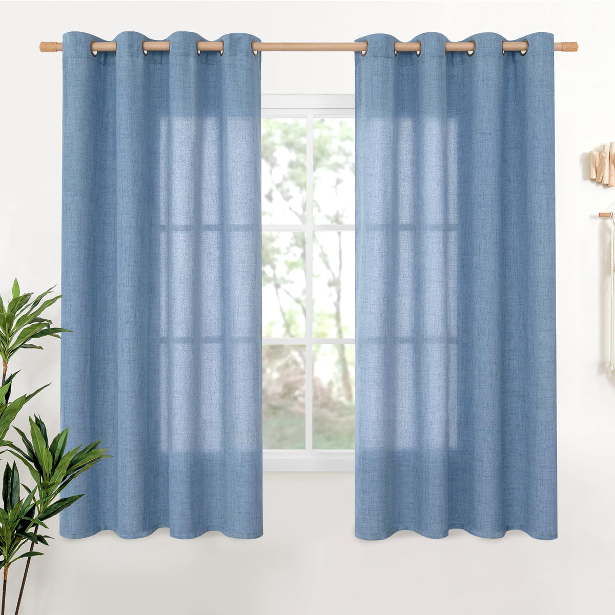 YoungsTex Linen Semi Sheer Curtains 63 Inch Length, Light Filtering Drapes