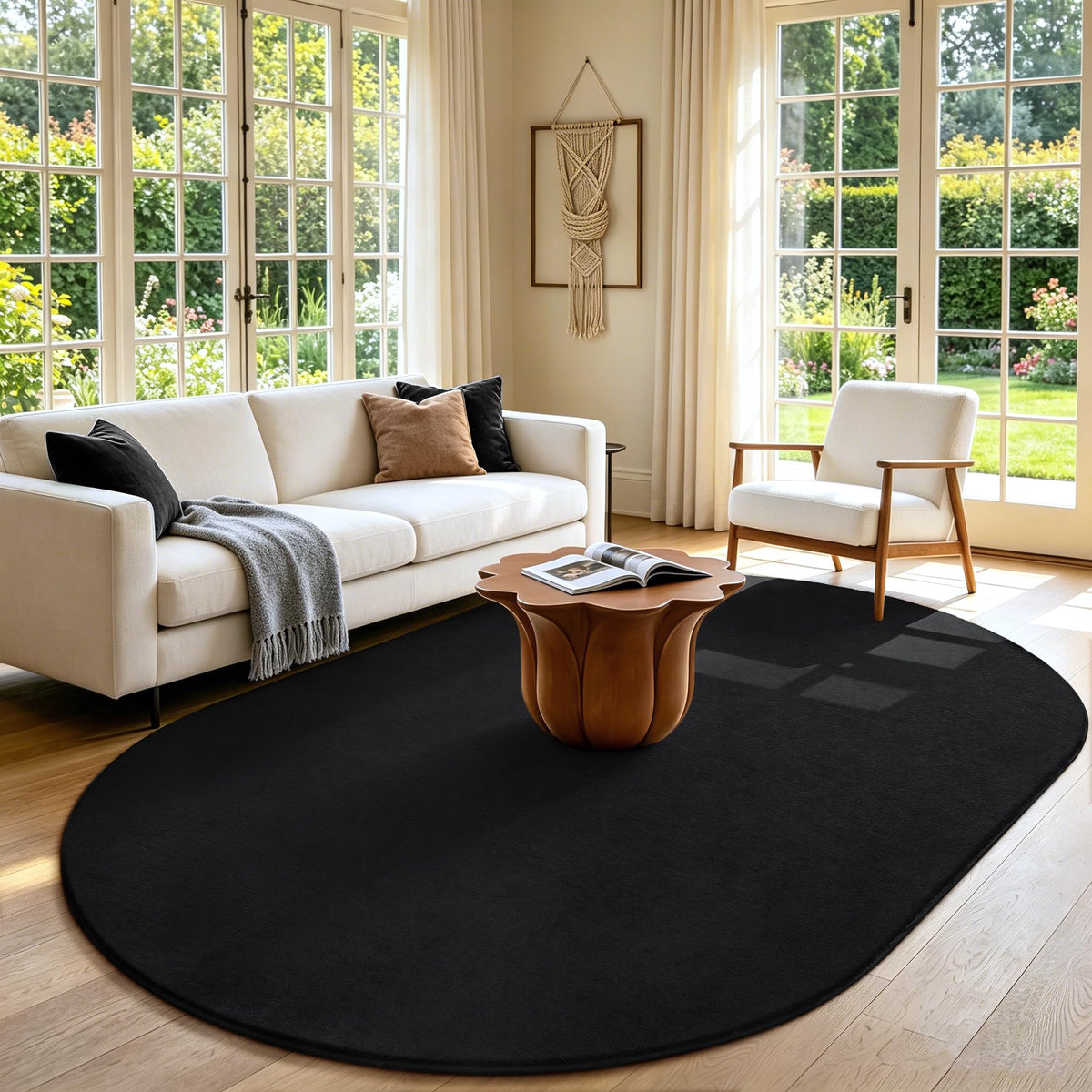 LOCHAS Soft Oval Bedroom Rug 2.6x5.3, Small Washable Grey Rugs for Bedroom