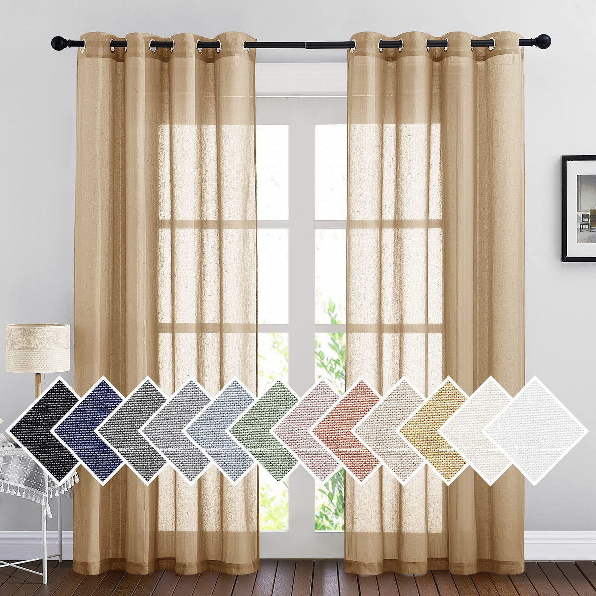 NICETOWN White Sheer Linen Curtains 84 Inch Length 2 Panels Set, W52xL84