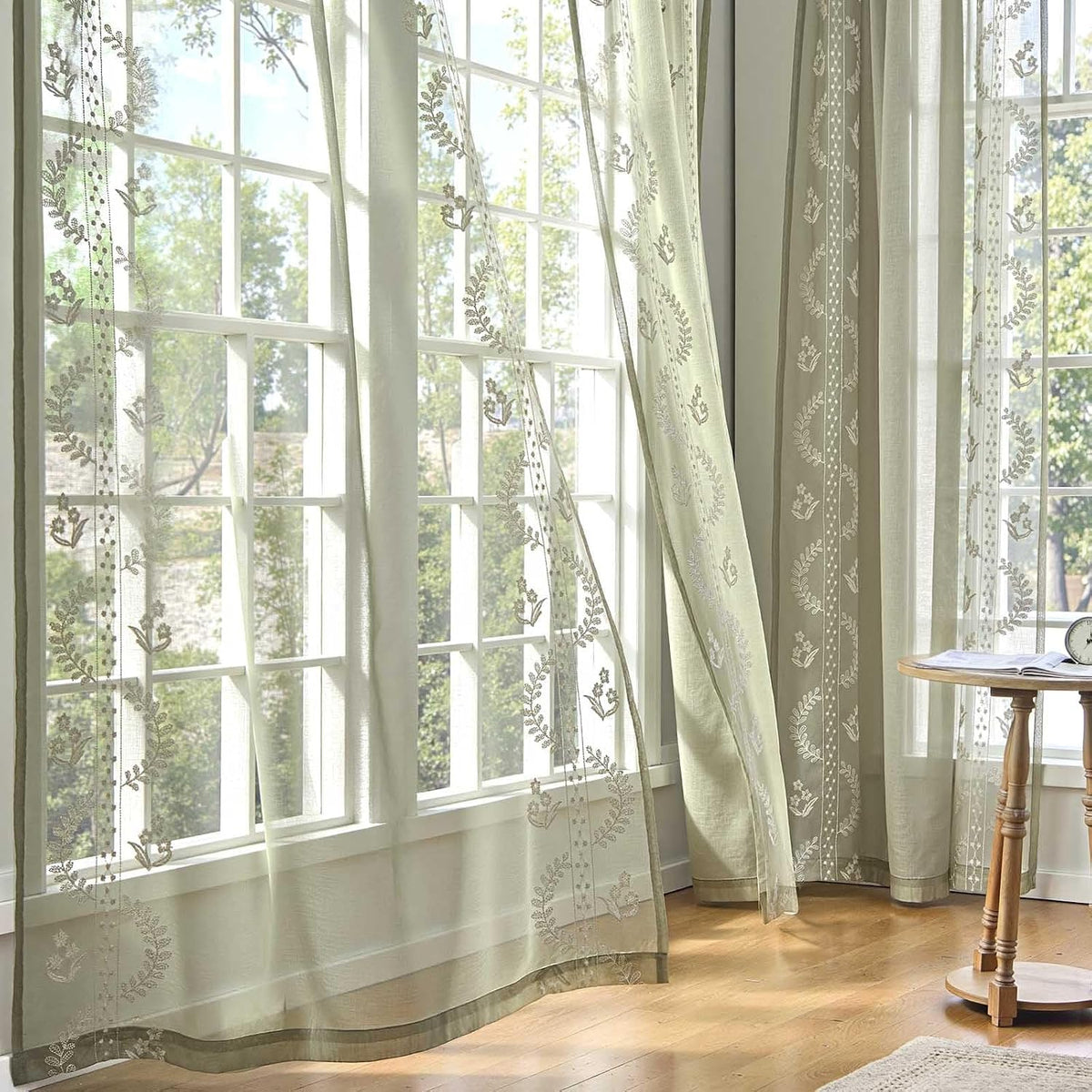 jinchan Floral Sheer Curtains, Back Tab 50x84 Inch, 2 Panels Green