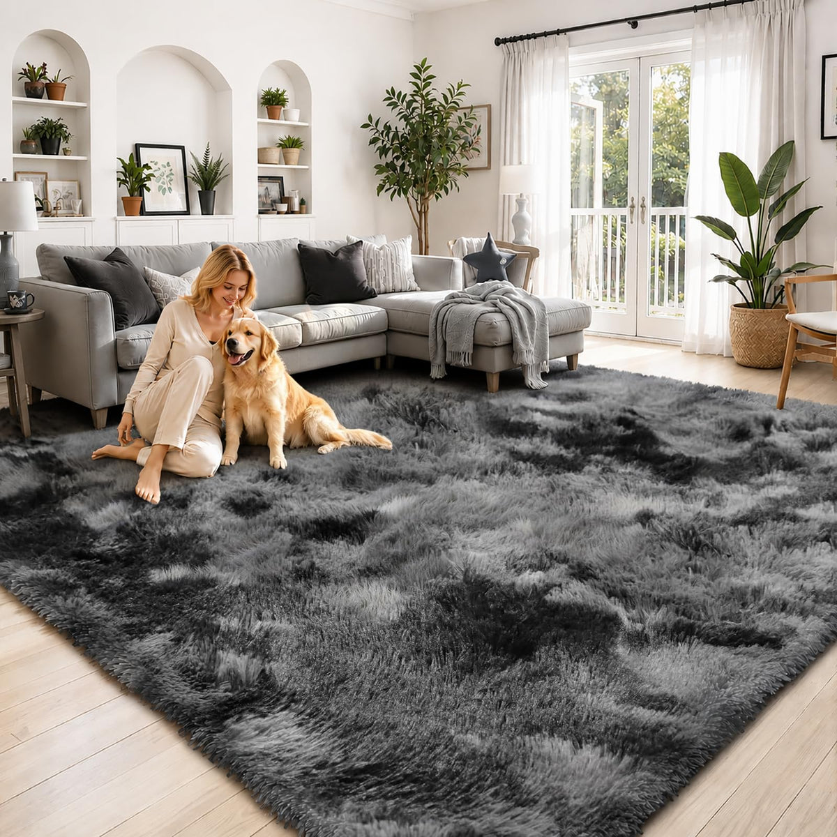 8x10 Area Rugs for Living Room,Light Grey Large Shaggy Soft Plush Furry Rug