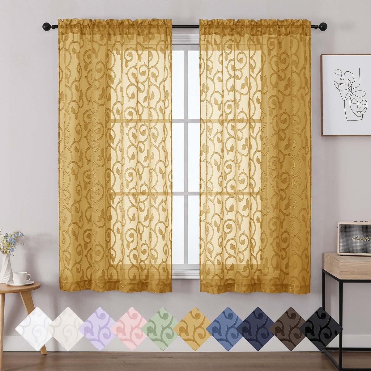Dusty Blue Sheer Curtains for Bedroom Living Room 72 Inches Long 2 Panels Set, Soft Airy Geometric Jacquard Clip Curtains Drapes, Modern Rod Pocket Door Curtain, 2Pcs Each 42" Wx72 L Inch