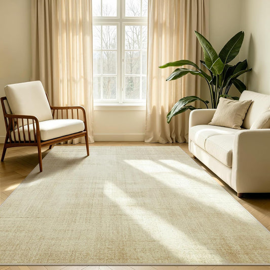 Joydeco Boho Washable Abstract Beige 5x7 Area Rugs for Living Room Bedroom