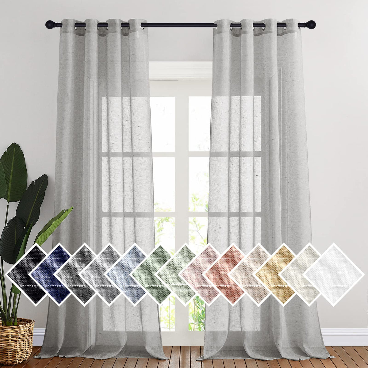 NICETOWN White Sheer Linen Curtains 84 Inch Length 2 Panels Set, W52xL84