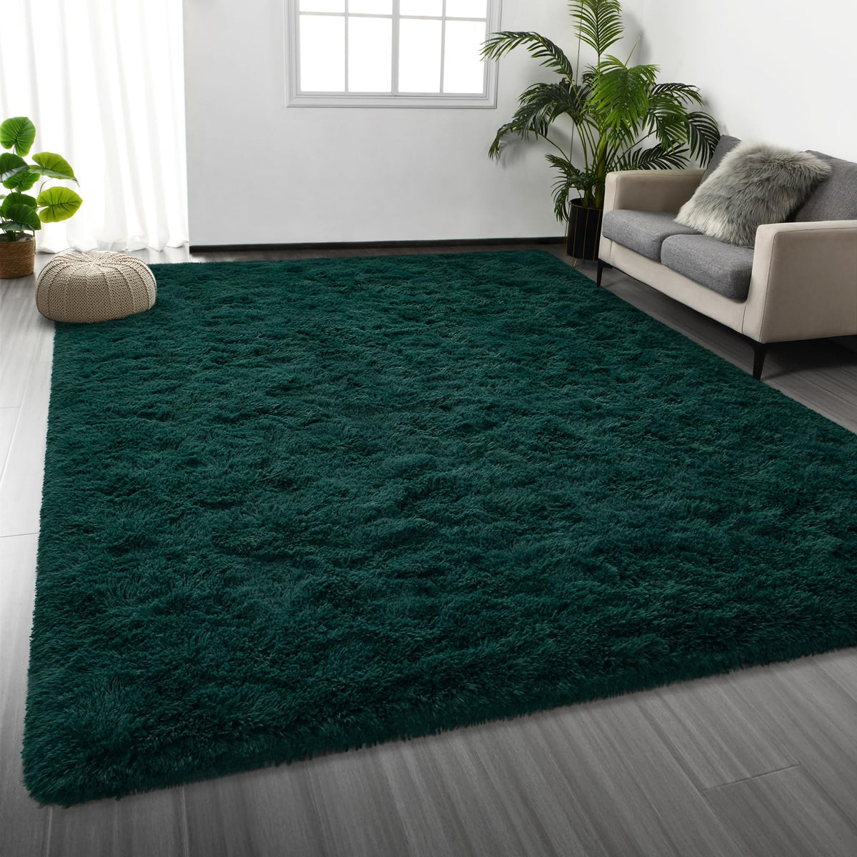 Deerhoo Large Shag Area Rugs 5 x 8, Tie-Dyed Plush Fuzzy Rugs, Light Grey