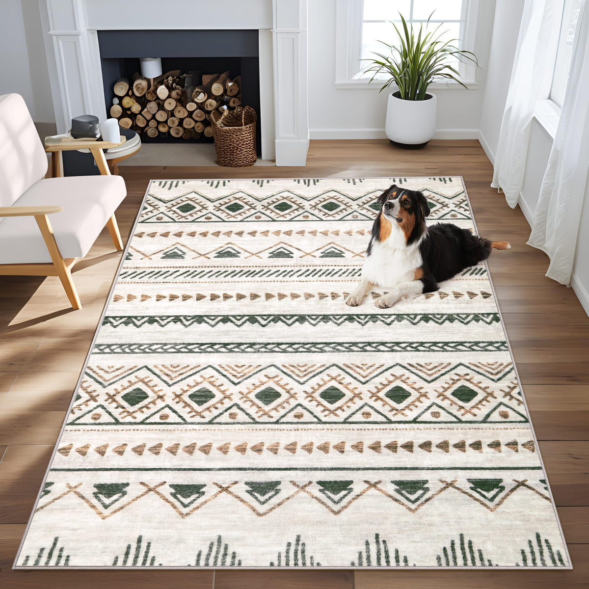 Area Rug 4x6 Geometric Rug: Washable Boho Moroccan Rugs Soft Farmhouse Rug, Modern Neutral Stain Resistant Indoor Floor Carpet for Livingroom Bedroom Dining Table Nursery(Modern Beige,4'x6')